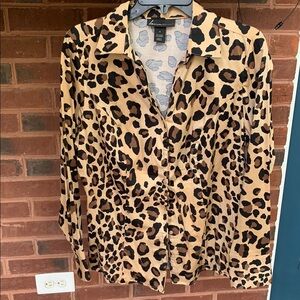 Lane Bryant Tan Leopard Print Long Sleeve Button Down Shirt